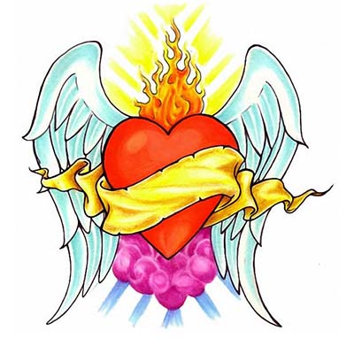 Heart Wings Flames Design Water Transfer Temporary Tattoo(fake Tattoo) Stickers NO.11290